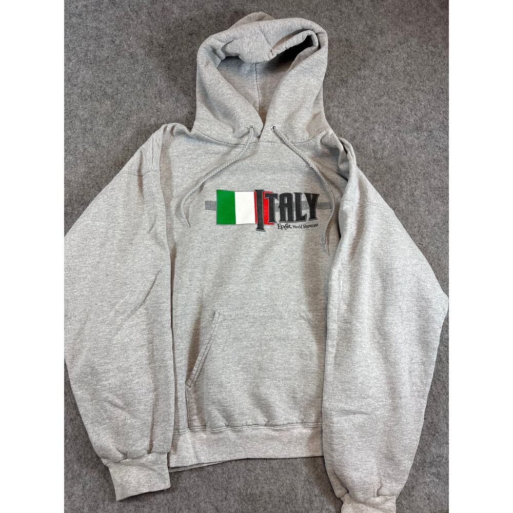 VINTAGE Y2K Disney Hoodie Mens Gray Epcot Italy World Showcase Sweatshirt Large